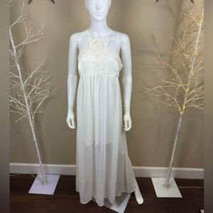NWT Express Ivory Chiffon Crochet Maxi Dress $80
